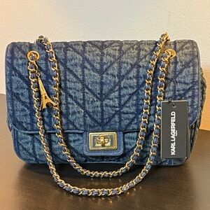 Karl Lagerfeld Denim Blue Shoulder Bag with Gold Chain